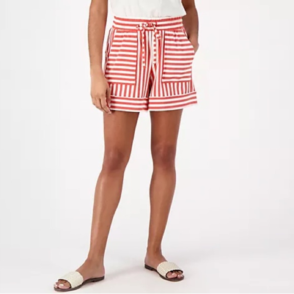 AnyBody Striped High Waist Shorts - orange and White